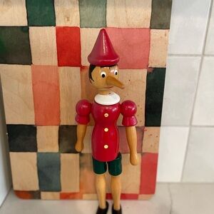 Vintage wood  Pinocchio Figurine in Red and Green